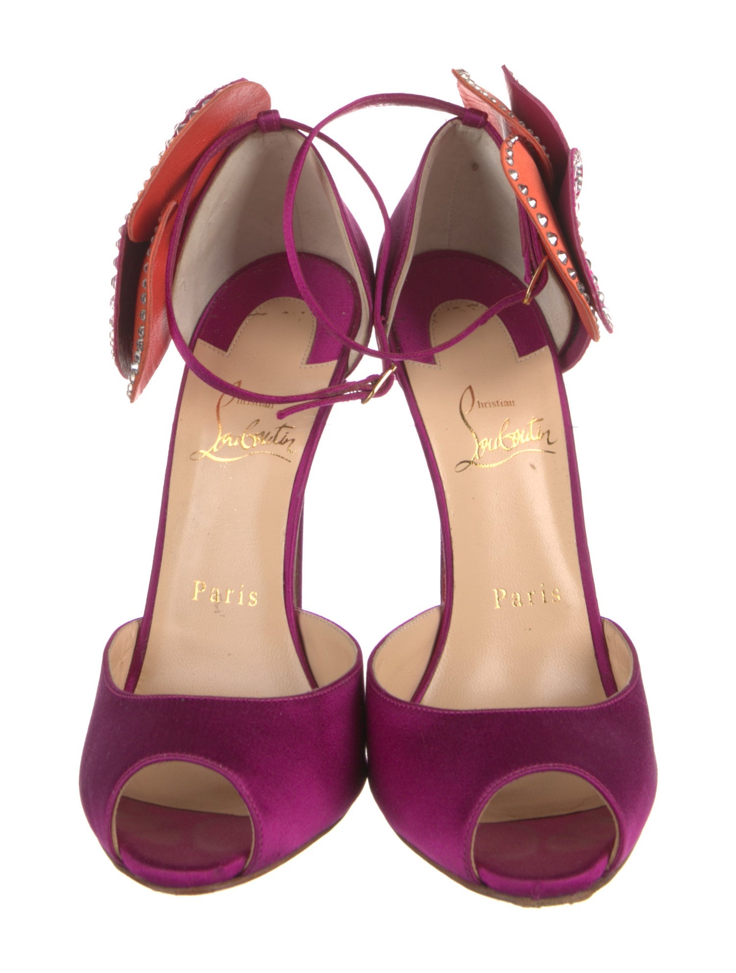 Christian Louboutin Satin Crystal Embellishments D'Orsay Pumps